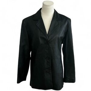 SHAVER LAKE Black‎ Leather Jacket Blazer Buttons Size PM M Casual Date Night VTG